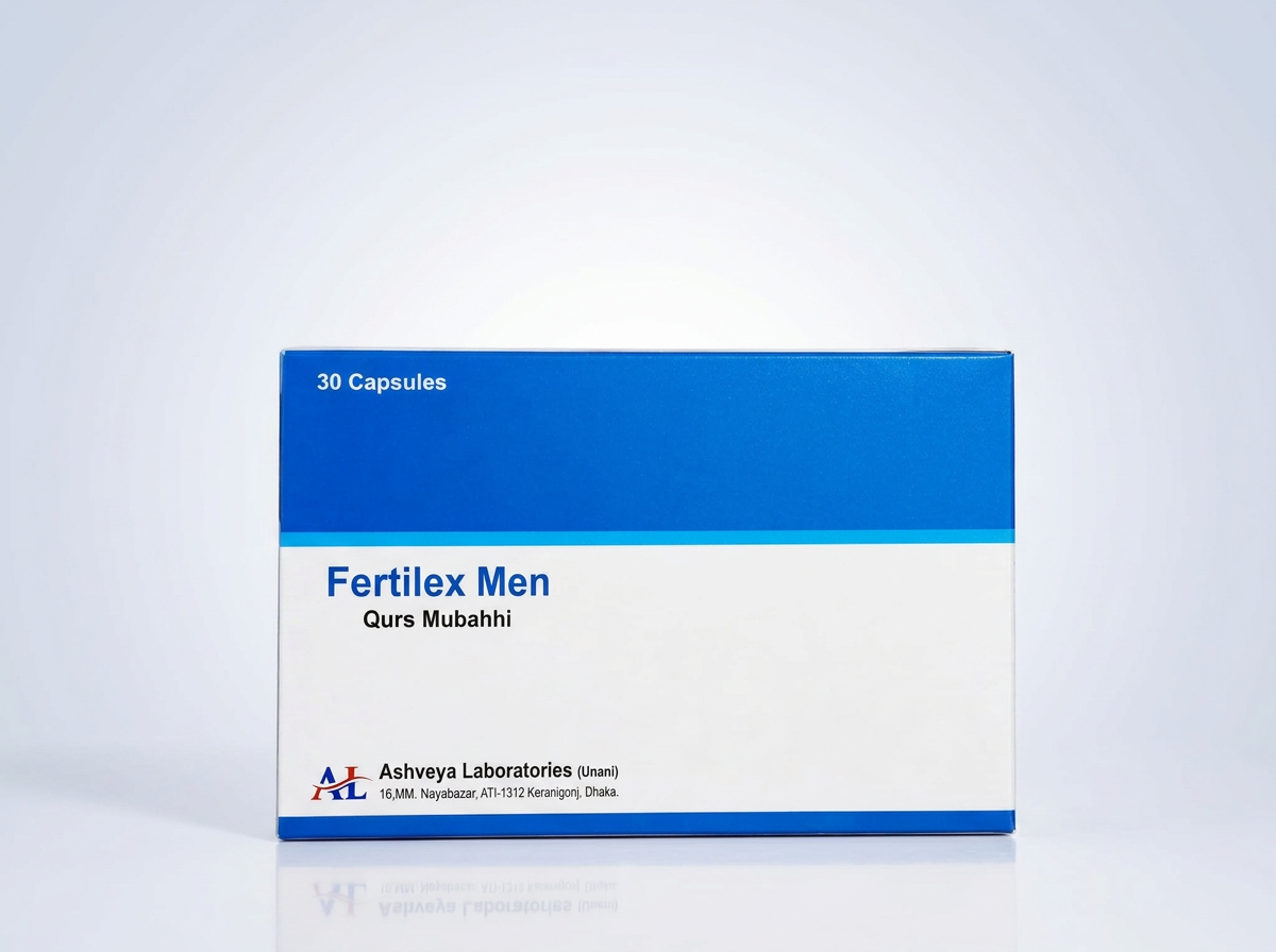 Fertilex Men Qurs Mubahhi capsule carton on a studio background