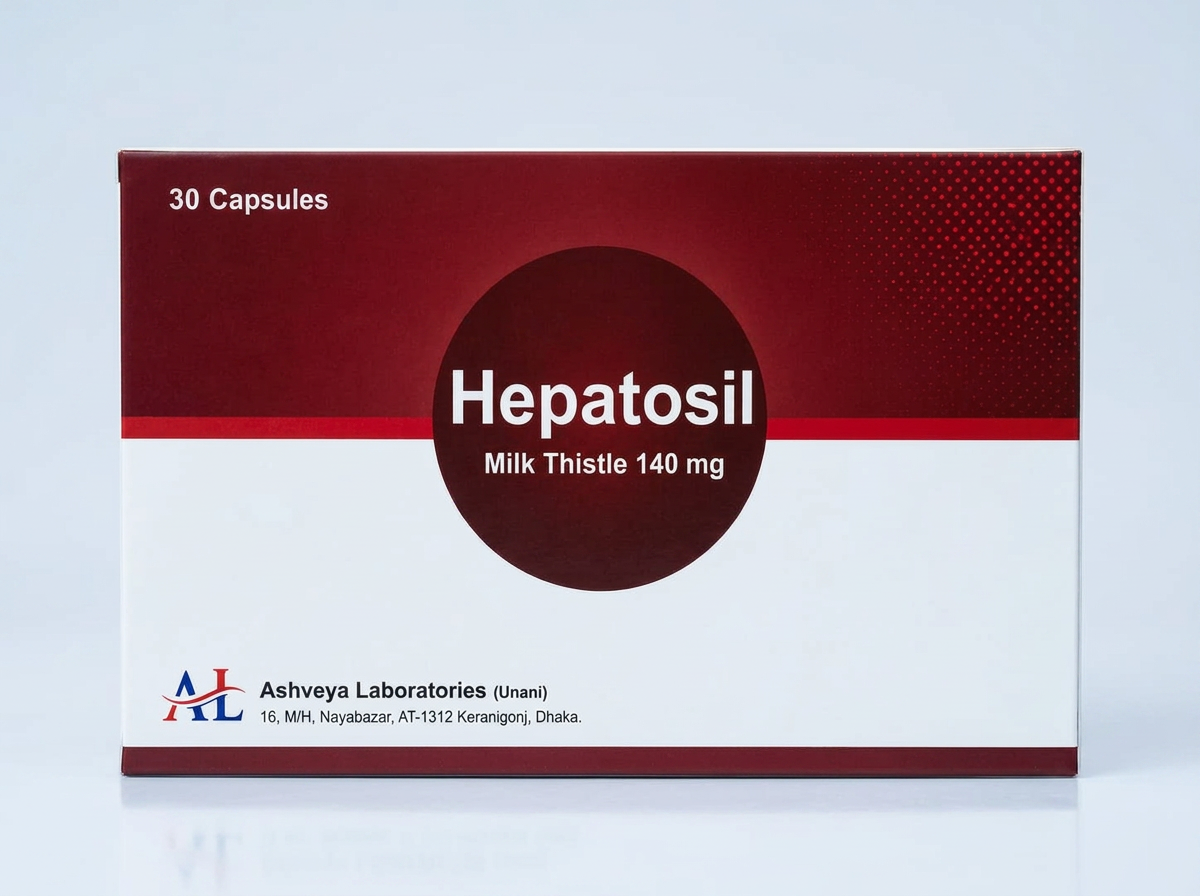 Hepatosil milk thistle capsule carton on a studio background