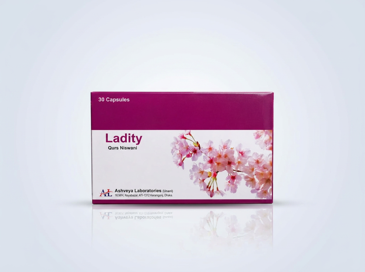 Ladity Qurs Niswani capsule carton on a studio background