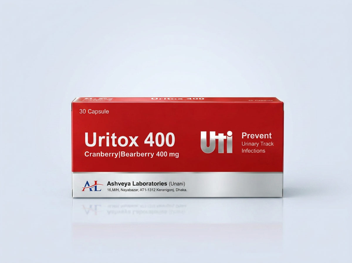 Uritox 400 cranberry and bearberry capsule carton on a studio background